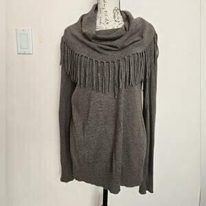 Andrea Jovine Womens Fringed Cowl Neck Longsleeve Sweater Beige Wool Blend Large